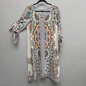Wrangler Dress Womens Large Multicolor Boho Paisley Floral Tunic 3/4 Sleeve
